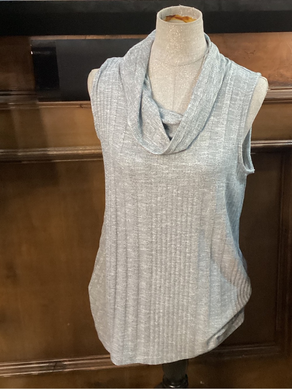 PRE-OWNED SIZE XL Cupio Sleeveless Cowl Neck Sweater Top - Heather Gray Blue